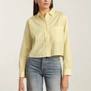 Everlane The Way Short Shirt Silky Cotton Button Up Long Sleeve Yellow Small S